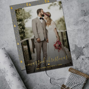 Married Christmas Newlyweds Photo Real Foil Holiday Card
