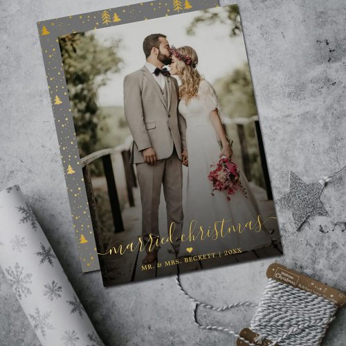 Married Christmas Newlyweds Photo Real Foil Holiday Card