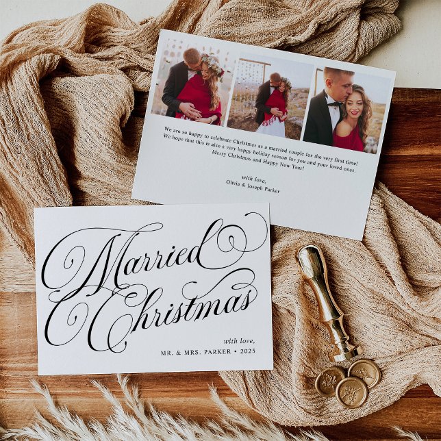 Married Christmas | Photo Grid and Calligraphy Holiday Card (Creator Uploaded)