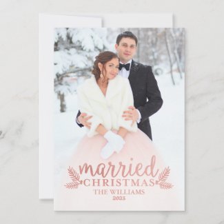 Married Christmas | Rose Gold Newlyweds Photo Holiday Card