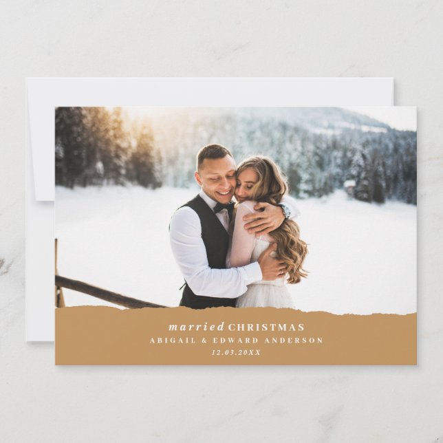 Married Christmas torn paper wedding announcement (Front)