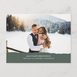 Married Christmas torn paper wedding announcement Postcard