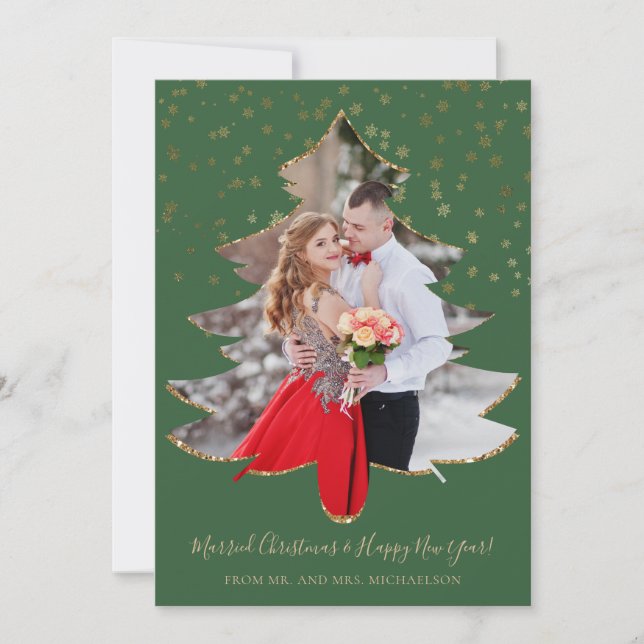 Married Christmas Tree Photo Gold Glitter Holiday  (Front)