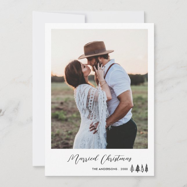 Married Christmas Typography Couple Photo Holiday Card (Front)