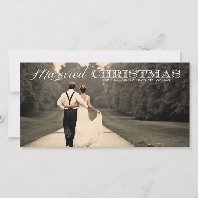 Married Christmas Typography Holiday Photo Card (Front)