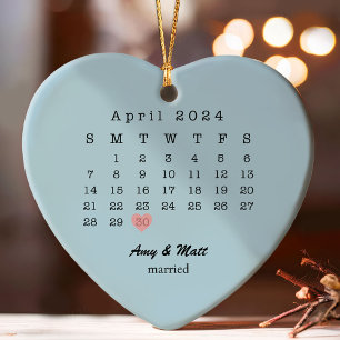 Married Christmas Wedding Date Heart Script Ornament