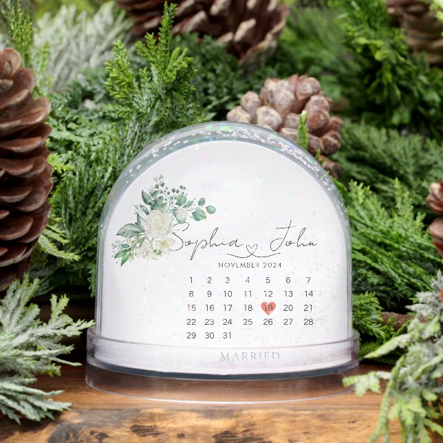 Married Christmas Wedding Date Heart Script Snow Globe (Winter)