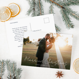 married christmas wedding holiday announcement postcard