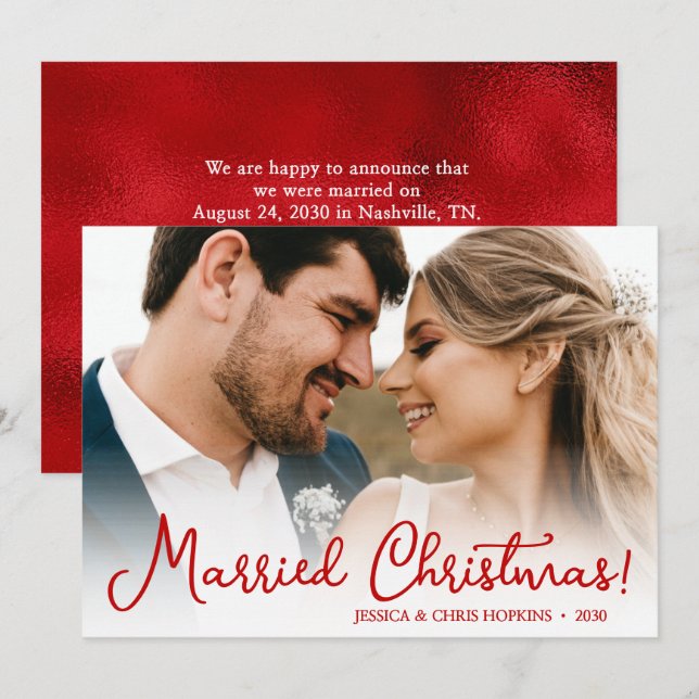Married Christmas Wedding Photo Holiday Card (Front/Back)