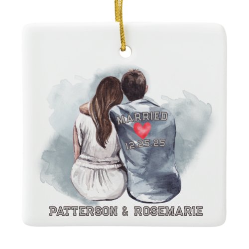 Married Couple Cuddling - Romantic Back View Ceramic Ornament