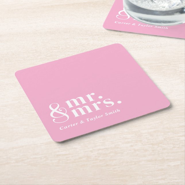 Married Couple Customizable Titles Wedding Couple Square Paper Coaster (Angled)