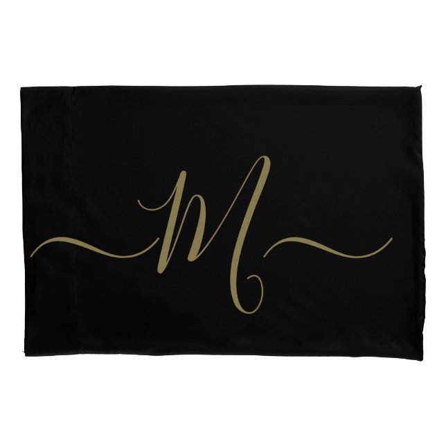 Married couple elegant initial monogram black gold pillow case (Front)