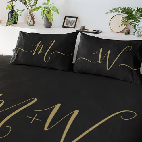 Married couple elegant initial monogram black gold