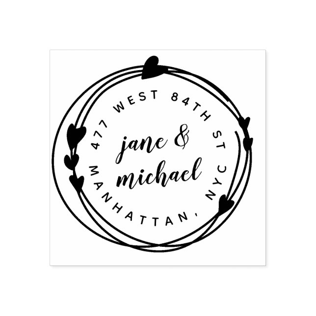 Married Couple Hand Drawn Wreath Return Address Rubber Stamp (Imprint)