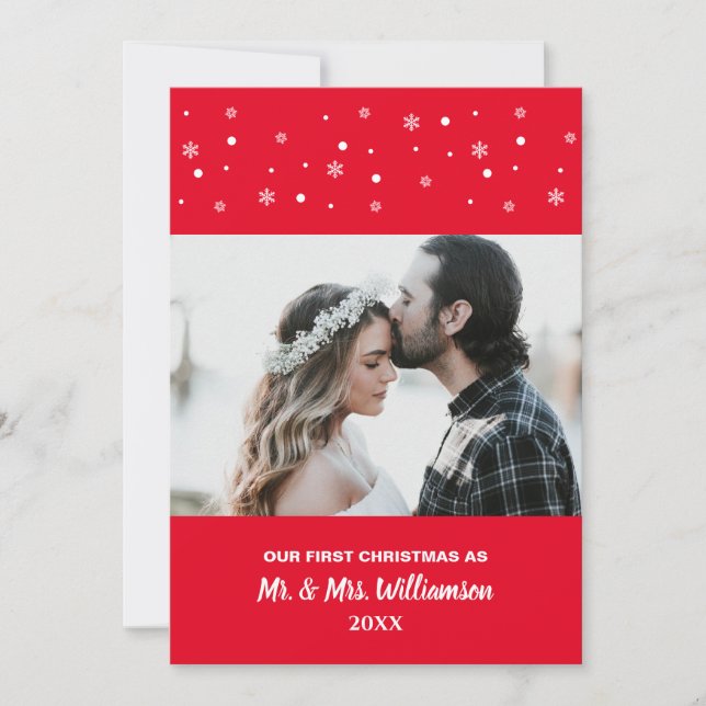 Married Couple Our First Christmas Custom Photo Holiday Card (Front)