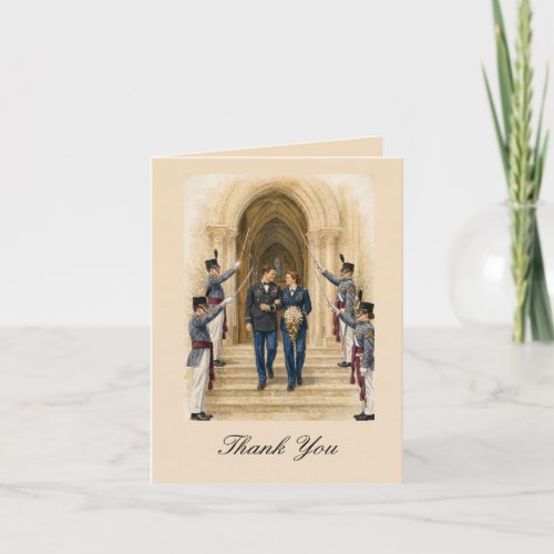 Married Couple Walking Beneath A Ceremonial Saber Thank You Card