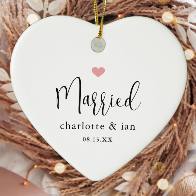 Married Couple Wedding Date Photo Keepsake  Ceramic Ornament (Creator Uploaded)