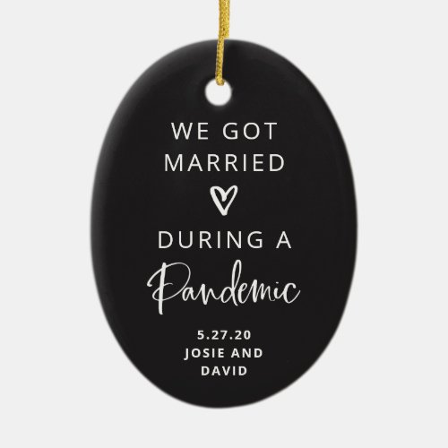 Married During a Pandemic  Charcoal Photo Back Ceramic Ornament