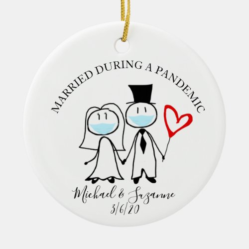 Married During a Pandemic Covid Bride Groom Ceramic Ornament