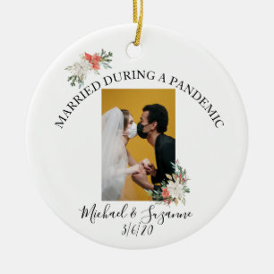 Married During a Pandemic Covid Bride Groom Photo Ceramic Ornament