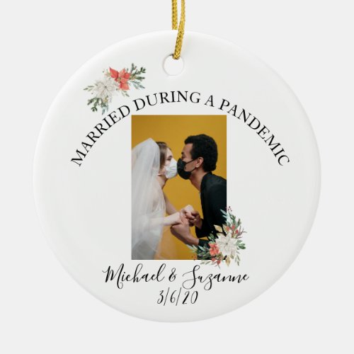 Married During a Pandemic Covid Bride Groom Photo Ceramic Ornament