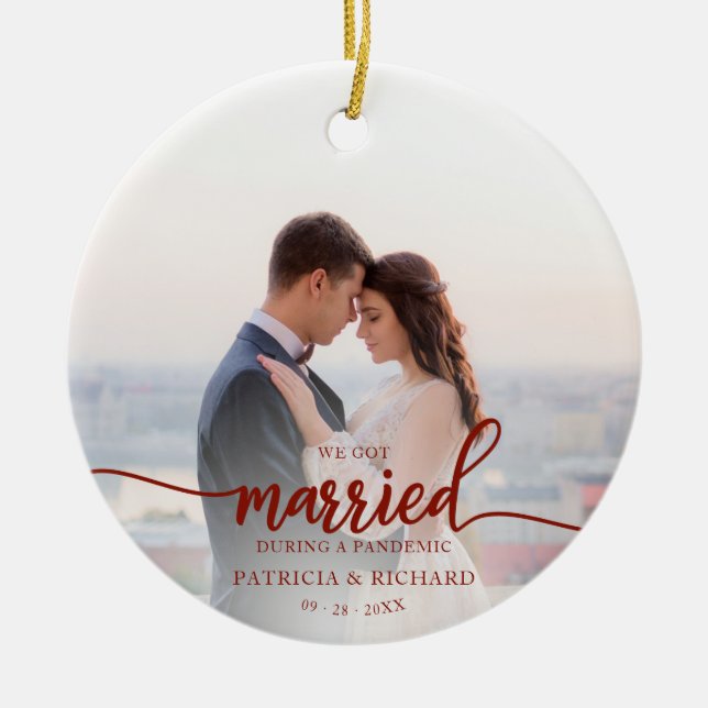 Married During a Pandemic Photo Christmas Ceramic Ornament (Front)