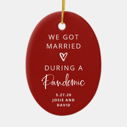 Married During a Pandemic  Red with Photo Back Ceramic Ornament