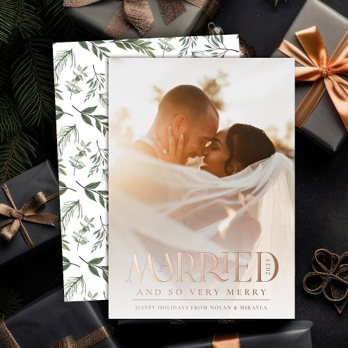 Married Elegant Foil Typography Christmas Photo Foil Holiday Card