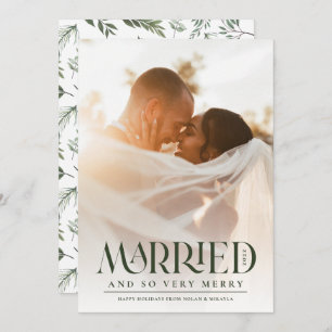Married Elegant Green Typography Photo Christmas Holiday Card