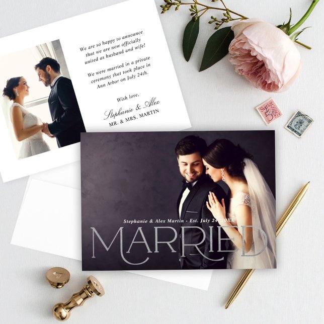 Married Elegant Silver Type Wedding Photo Announcement (Creator Uploaded)