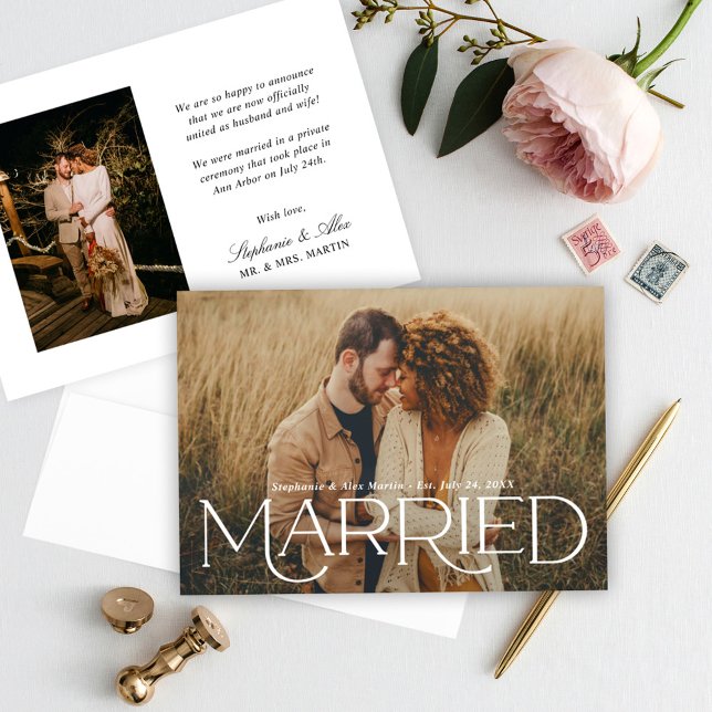 Married Elegant White Type Wedding Photo Announcement (Creator Uploaded)