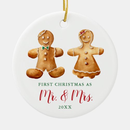 Married Gingerbread Couple Personalized Christmas Ceramic Ornament
