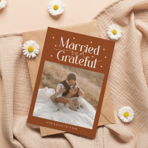 Married & Grateful Wedding Photo Terracotta Thank You Card