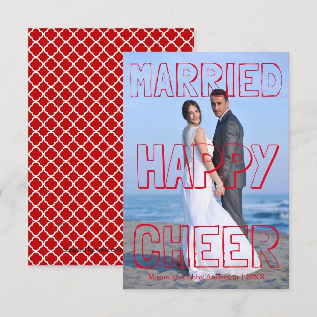 Married Happy Cheer Red Block-3x5 Christmas Card (Front/Back)