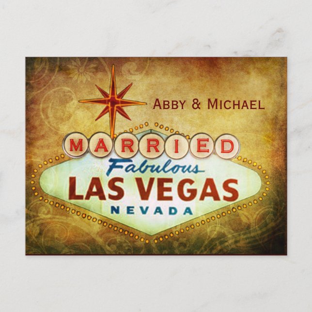 Married in Fabulous LAS VEGAS Announcement Postcard (Front)