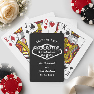 Married in Fabulous Las Vegas Black Save the Date Poker Cards