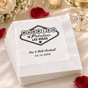 Married in Fabulous Las Vegas Black Wedding Napkins