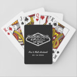 Married in Fabulous Las Vegas Black Wedding Playing Cards<br><div class="desc">These unique and fun custom "Married in Fabulous Las Vegas" wedding favor playing cards feature a design inspired by the Welcome to Las Vegas,  Nevada" sign,  along with monogram text that can be personalized with the couple's name and wedding date. Black and white colors can be modified.</div>