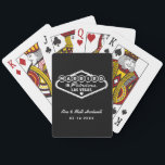 Married in Fabulous Las Vegas Black Wedding Poker Cards<br><div class="desc">These unique and fun custom "Married in Fabulous Las Vegas" wedding favor playing cards feature a design inspired by the Welcome to Las Vegas,  Nevada" sign,  along with monogram text that can be personalized with the couple's name and wedding date. Black and white colors can be modified.</div>