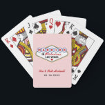 Married in Fabulous Las Vegas Blush Pink Poker Cards<br><div class="desc">Soft blush pink meets the iconic colorful Married In Fabulous Las Vegas sign on these personalized wedding monogram playing cards. Couple names in red script and wedding date are fully editable below the classic sign design. A pretty and playful wedding favor that adds a feminine touch to Vegas destination weddings,...</div>