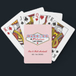 Married in Fabulous Las Vegas Blush Pink Poker Cards<br><div class="desc">Soft blush pink meets the iconic colorful Married In Fabulous Las Vegas sign on these personalized wedding monogram playing cards. Couple names in red script and wedding date are fully editable below the classic sign design. A pretty and playful wedding favor that adds a feminine touch to Vegas destination weddings,...</div>