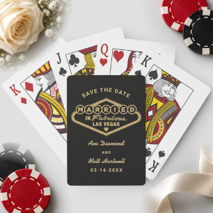 Married in Fabulous Las Vegas Gold Save the Date Poker Cards