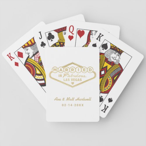 Married in Fabulous Las Vegas Gold White Wedding Poker Cards
