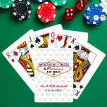 Married in Fabulous Las Vegas Hearts Gray Poker Cards<br><div class="desc">A colorful Married In Fabulous Las Vegas sign design in classic red, blue, and gold pops against a soft gray heart pattern background on these personalized wedding monogram playing cards. Couple names in red script and wedding date complete the keepsake design. All text is fully editable with your details. A...</div>