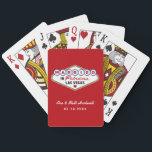 Married in Fabulous Las Vegas Red Poker Cards<br><div class="desc">Bold red sets an energetic, festive tone behind the iconic colorful Married In Fabulous Las Vegas sign on these personalized wedding monogram playing cards. Couple names in white script and wedding date are fully editable below the classic sign. A vibrant wedding favor that captures the excitement of the Las Vegas...</div>