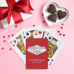 Married in Fabulous Las Vegas Red Poker Cards<br><div class="desc">Bold red sets an energetic, festive tone behind the iconic colorful Married In Fabulous Las Vegas sign on these personalized wedding monogram playing cards. Couple names in white script and wedding date are fully editable below the classic sign. A vibrant wedding favor that captures the excitement of the Las Vegas...</div>