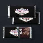 Married in Fabulous Las Vegas Wedding Monogram Hershey Bar Favors<br><div class="desc">These unique and fun custom "Married in Fabulous Las Vegas" wedding Hershey Chocolate Bar favors feature a design inspired by the Vegas welcome sign on the front, with a monogram of the bride and groom's names and wedding date on the back. Black background with white, red, blue, yellow, and gray...</div>