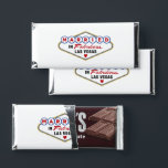 Married in Fabulous Las Vegas Wedding Monogram Hershey Bar Favors<br><div class="desc">These unique and fun custom "Married in Fabulous Las Vegas" wedding Hershey Chocolate Bar favors feature a design inspired by the Vegas welcome sign on the front, with a monogram of the bride and groom's names and wedding date on the back. White background with black, red, blue, yellow, and gray...</div>