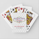 Married in Fabulous Las Vegas Wedding Monogram Playing Cards<br><div class="desc">Custom "Married in Fabulous Las Vegas" wedding favor playing cards feature a monogram of the bride and groom's names and wedding dates and heart patterned background. Black,  red,  blue,  yellow,  and gray design colors.</div>