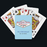 Married in Fabulous Las Vegas Wedding Monogram Poker Cards<br><div class="desc">These unique and fun custom "Married in Fabulous Las Vegas" wedding favor playing cards feature a monogram of the bride and groom's names and wedding dates and a light blue background. Black,  white,  red,  blue,  yellow,  and gray design colors.</div>
